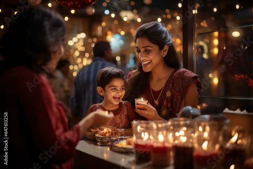 Indian woman serve ice cream and celebrating traditional festival diwali.
