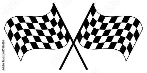 Two identical checkerboard flags that intersect each other. Stylish and curly racing flags, sports theme, racing, flags, checkers.