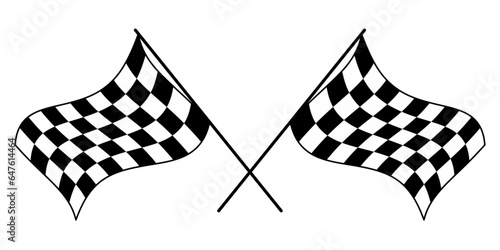Two identical checkerboard flags that intersect each other. Vector isolated illustration with racing flags.