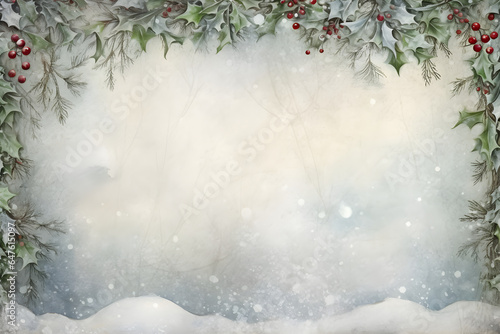 christmas background with branches and snow