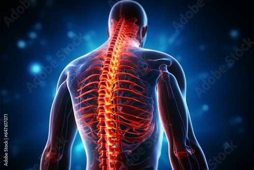 3D illustration of a man experiencing back pain
