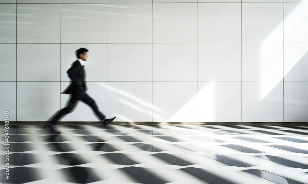 Man running because he is late, blurred Man running because he is late, blurred
