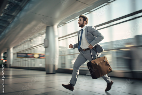 Running business man with suitcase