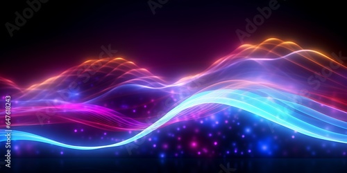 3d render. Abstract futuristic background with blurry glowing wave and neon lines. Spiritual energy concept  digital fantastic wallpaper with  Generative AI