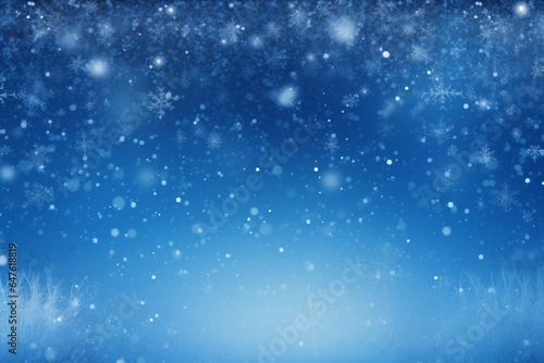 Abstract background with blue snow lines as the primary color snowflakes on a blurred backdrop with a Christmas blue color scheme.