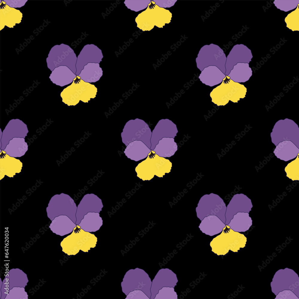 Vector seamless pattern with pansies, floral background of flowers