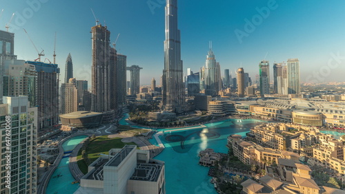 Aerial view of Dubai city all day timelapse in downtown.