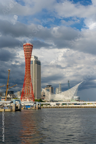 Port of Kobe and Kobe Port Tower during summer at Kobe Honshu , Japan : 2 September 2019