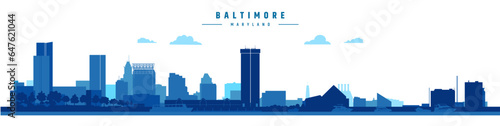 Baltimore city silhouette vector illustration on white background, Maryland, USA 