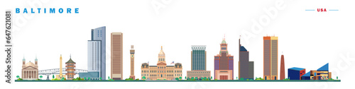 Baltimore city landmarks architecture design vector illustration