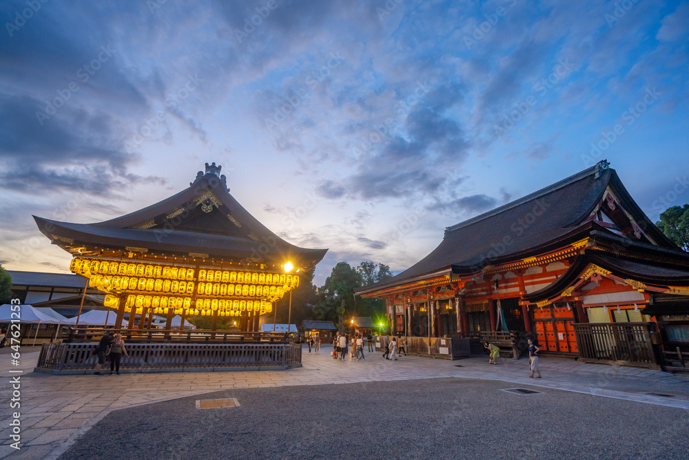 Yasaka shrine , shinto shrine in Kyoto during summer at Kyoto Honshu , Japan : 2 September 2019 Yasaka shrine , shinto shrine in Kyoto during summer at Kyoto Honshu , Japan : 2 September 2019
