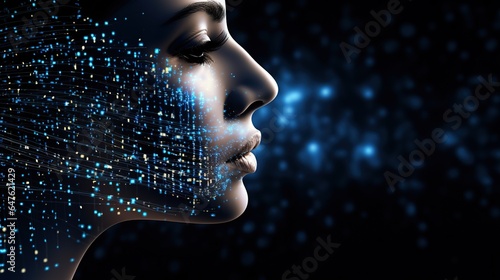 Anatomy human face with digital circuit technology. AI generated © prastiwi