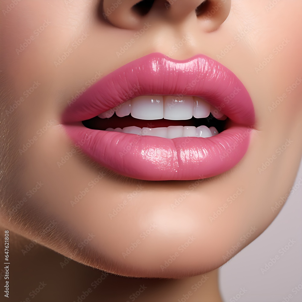 Schöne Lippen einer Frau mit pinkem Lippenstift Schöne Lippen einer Frau mit pinkem Lippenstift