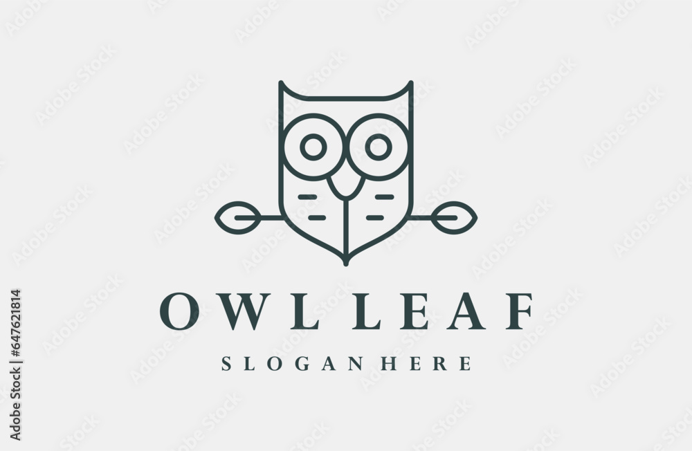 Owl logo with leaf icon vector design template Owl logo with leaf icon vector design template