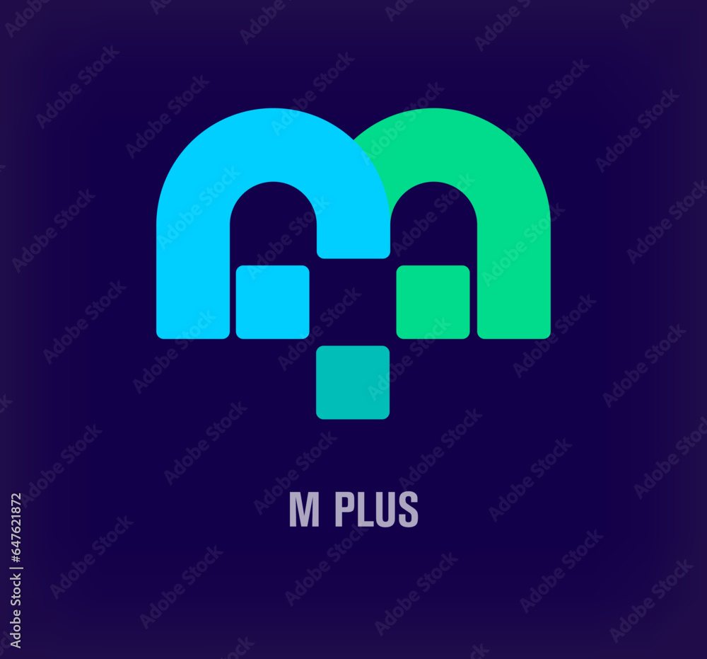 Plus sign and letter m plus combination idea logo. Unique color transitions. Health and medical service design template. vector. Plus sign and letter m plus combination idea logo. Unique color transitions. Health and medical service design template. vector.