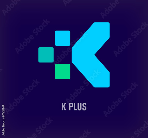 Plus sign and letter k plus combination idea logo. Unique color transitions. Health and medical service design template. vector.