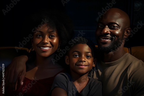 happy black American family sitting on a black American couch. close - up © Dinusha