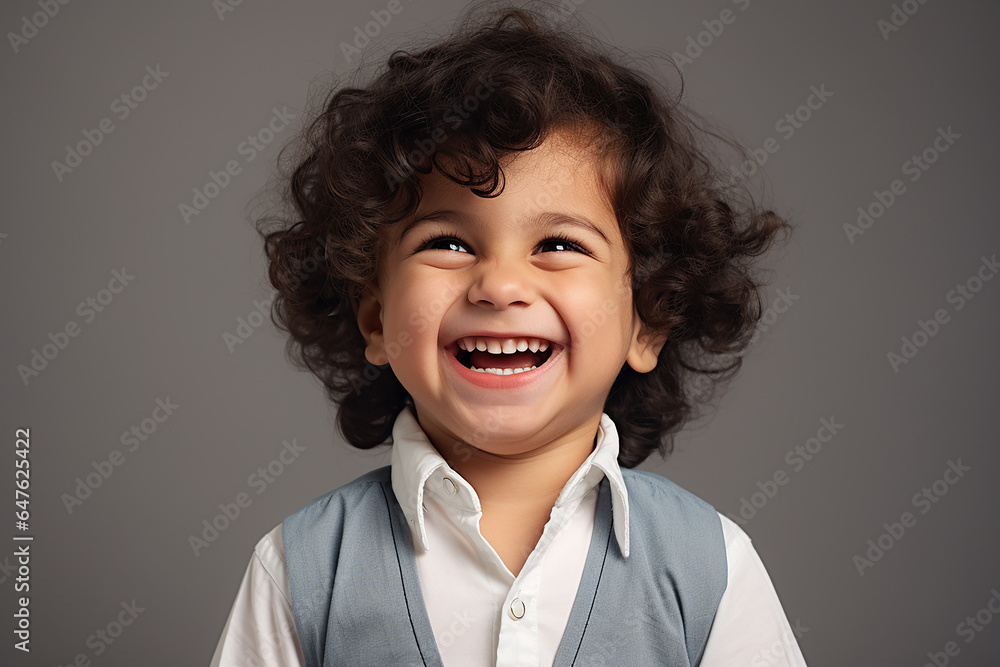 Studio portrait of cute little laughing boy on different colour background Studio portrait of cute little laughing boy on different colour background