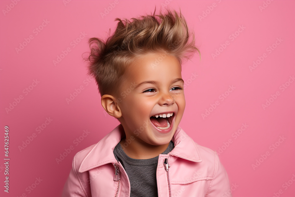 Studio portrait of cute little laughing boy on different colour background Studio portrait of cute little laughing boy on different colour background