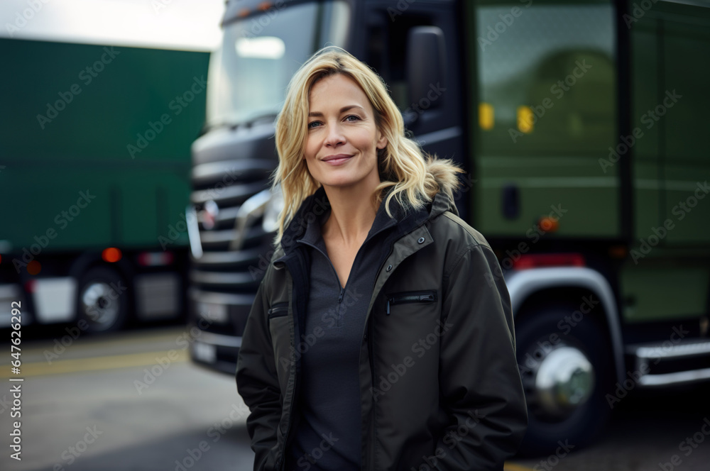 Fototapeta premium Photo of woman working as truck driver