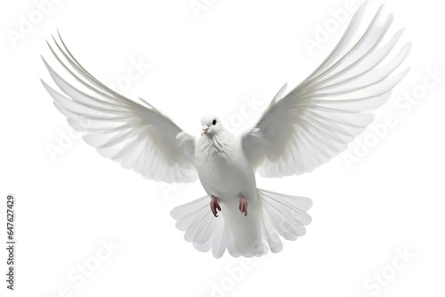 White Dove Flying Free Full Body Isolated on Transparent Background - Generative AI 