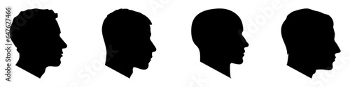 Human head icons set. Profile silhouettes of male heads. Black sign of head