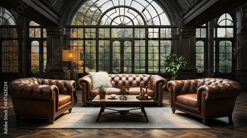 Art Deco Elegance: Modern Living Room with Chesterfield Sofa © Fatih