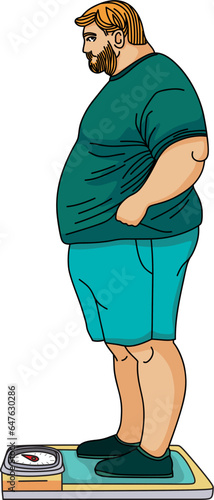 overweight man checking his weight while standing