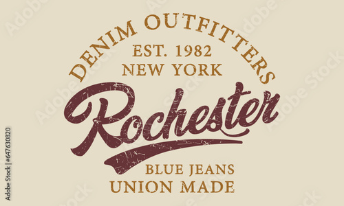 Denim Outfitters New York Rochester Editable print with grunge effect for graphic tee t shirt or sweatshirt - Vector 