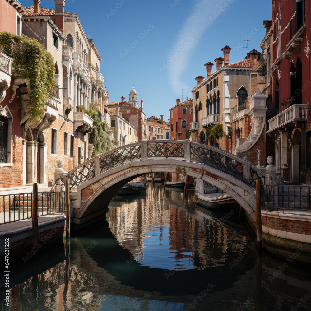 A Venetian canal with gondolas and ornate bridges

