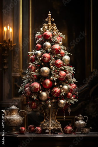 Exquisite Victorian Christmas tree adorned with festive antique ornaments exuding an aura of classic elegance and tradition 