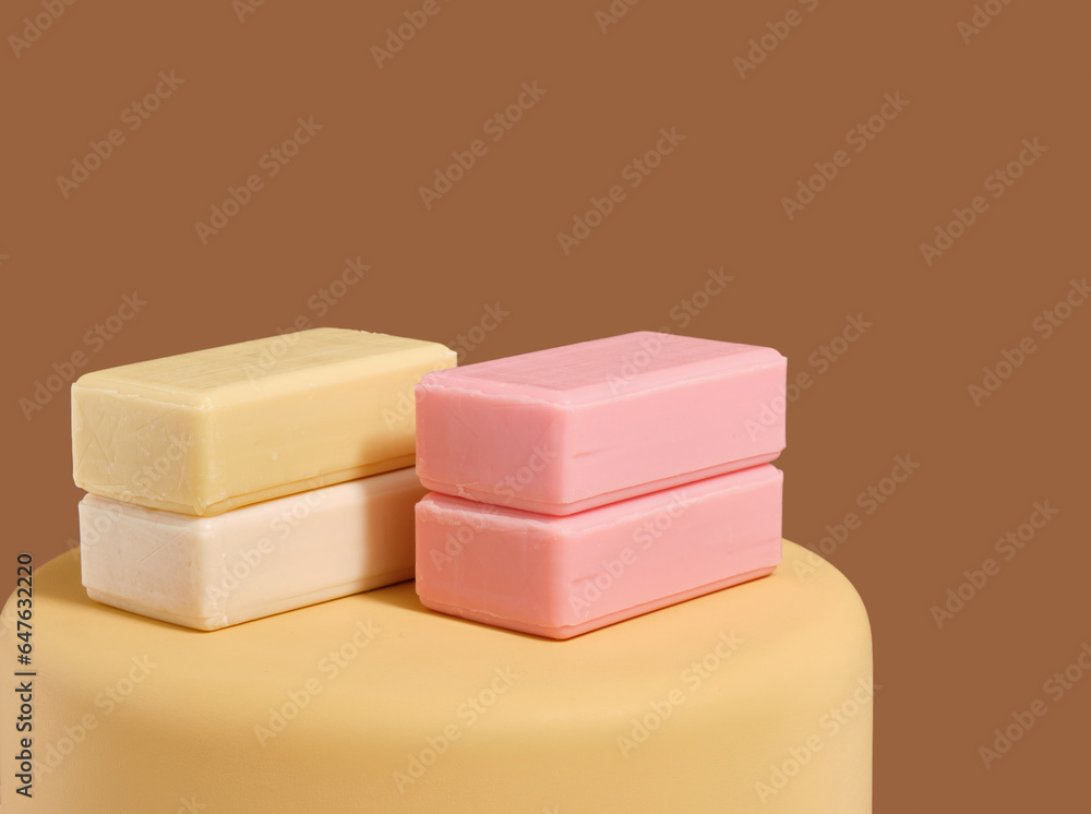 Natural soaps and hygiene accessories. Supplies for personal hygiene. Copy space for text. Natural soaps and hygiene accessories. Supplies for personal hygiene. Copy space for text.