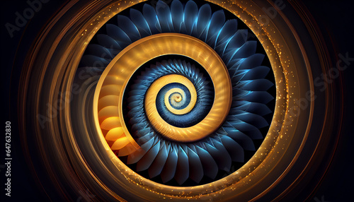 Abstract blue spiral, Abstract golden and blue spiral Circle data transfer technology light background, Ai generated image