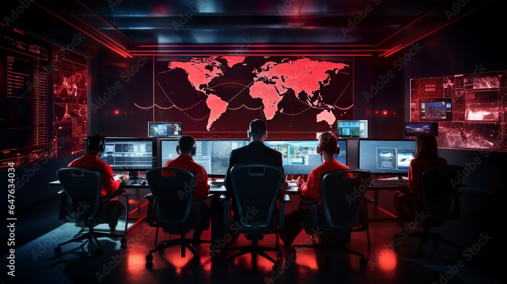 Red alert in cybersecurity office defending hacker attack Red alert in cybersecurity office defending hacker attack