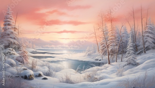 Wallpaper Mural A beautiful winter idyllic landscape with a lot of snow and a lot of sunshine in the background. Minimal artistic scene for Christmas with a lot of Christmas trees in nature. Torontodigital.ca