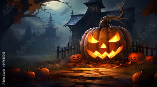 Halloween pumpkin decorations. Happy Halloween party background.  
