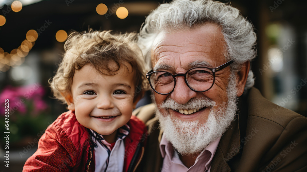 Grandpa and grandson have fun enjoying each other's company Grandpa and grandson have fun enjoying each other's company