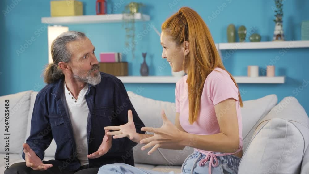 Father and daughter are excited about something. Father and daughter are excited about something.