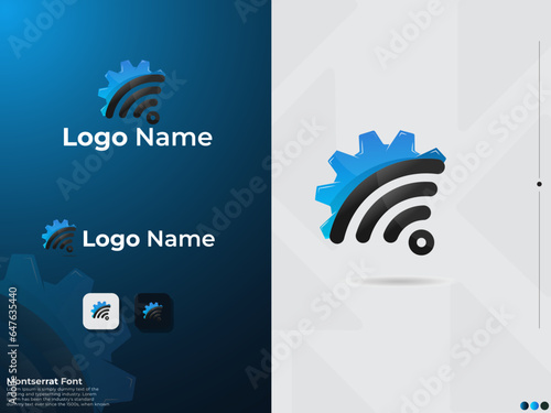 Gear wifi logo design. Gear vector. Wifi logo. Business. Internet. Colorful gear. Repair wifi. Finance. Creative design. Premium. Network