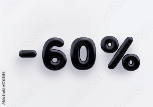 Black 3D discount sign minus 60 percent on a white background.