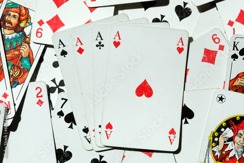 Cuadro en lienzo Vier Asse, Diverse bunte Spielkarten, Hintergrundbild, abstrakt