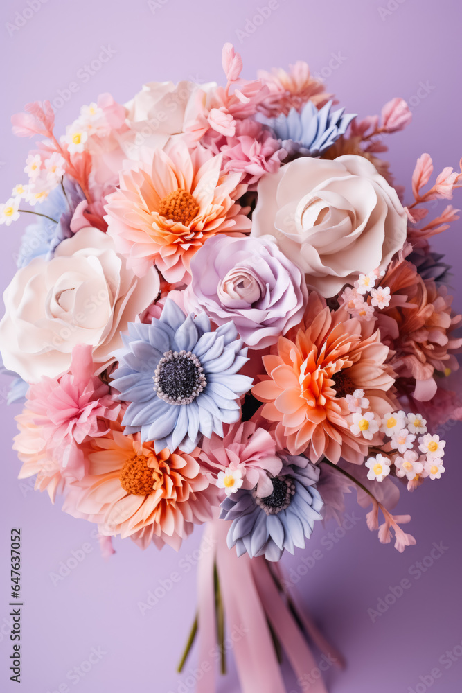 Close-up of wedding bouquet details isolated on a soft pastel gradient background Close-up of wedding bouquet details isolated on a soft pastel gradient background