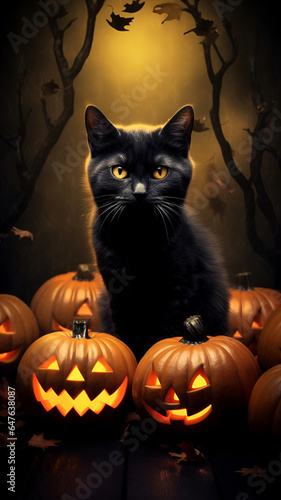 Cat in Halloween background. © Dinusha