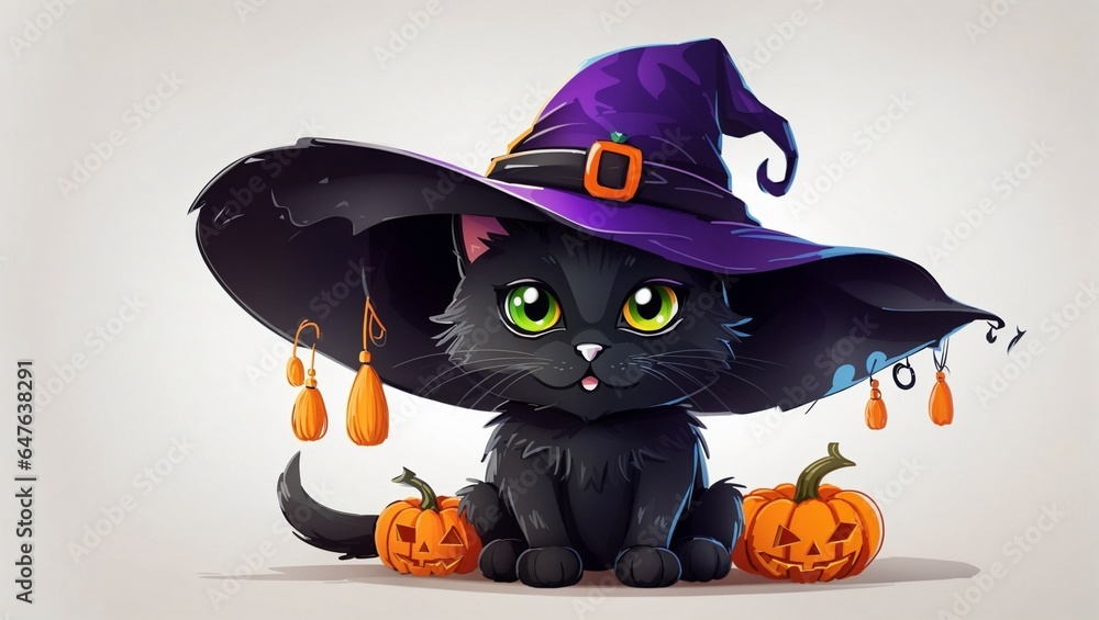 art for kids, halloween cute black cat wearing a witches hat, kids ...