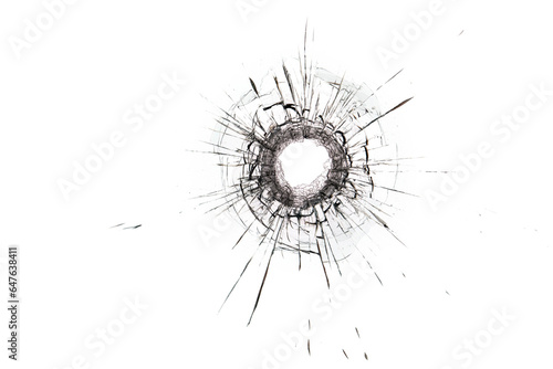 Bullet Hole in Glass: A Stark Contrast on White