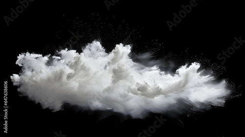 flying white dust cloud isolated on black background
