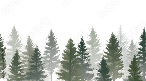 foggy spruce forest Fir trees isolated on white background