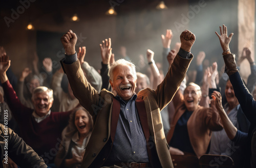elderly and older people with hands up in dancing