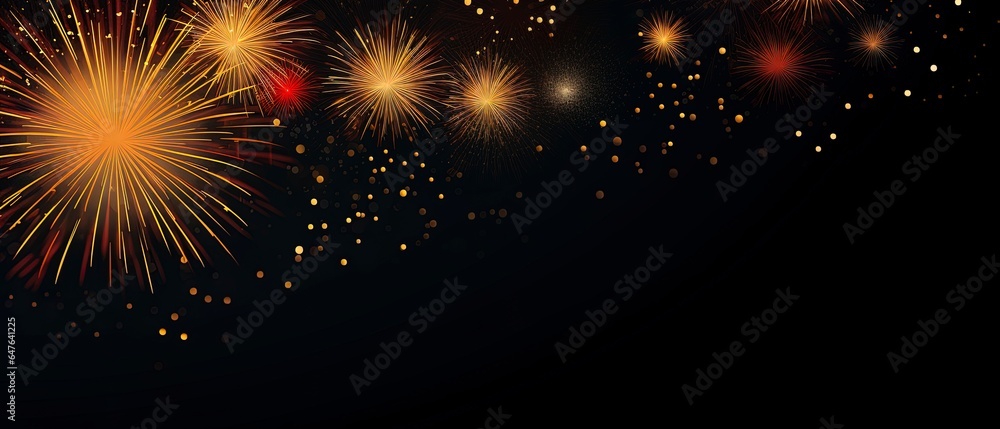 Obraz premium New Years banner with fireworks on a dark background with room for copy text.