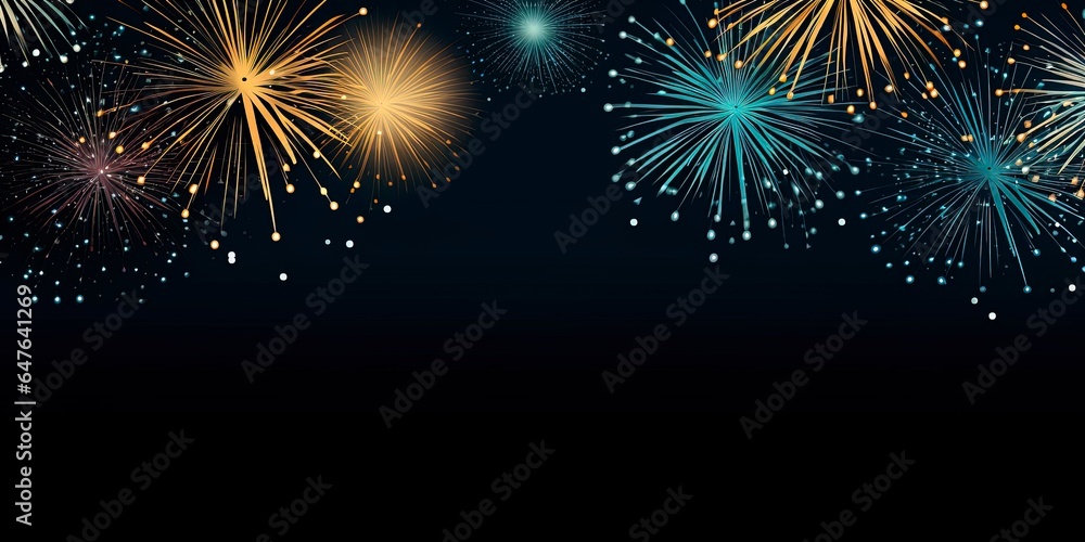 New Years banner with fireworks on a dark background with room for copy text.